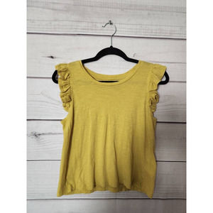 SaturdaySunday Anthropolgie Women Blouse Yellow Sleeveless Scoop Neck Ruffles XS